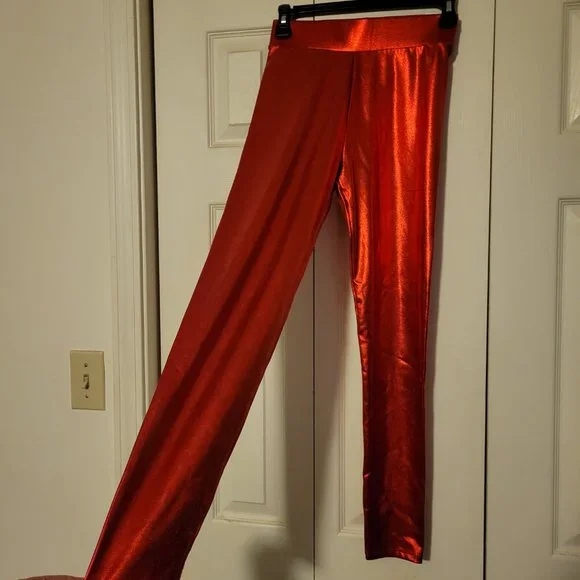 Zoe and Liv Red Metallic Lurex Leggings - Picture 3 of 5
